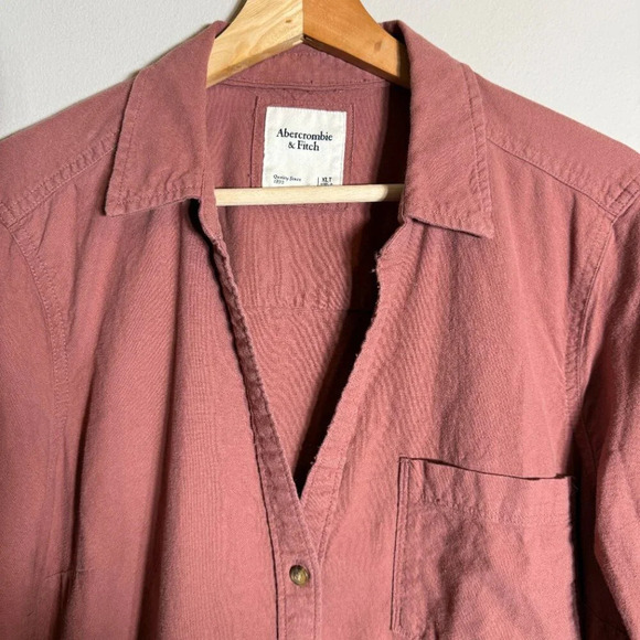 Abercrombie & Fitch Long Sleeve Button Down Collared Shirt Dress Women's XLT Red - Picture 6 of 14